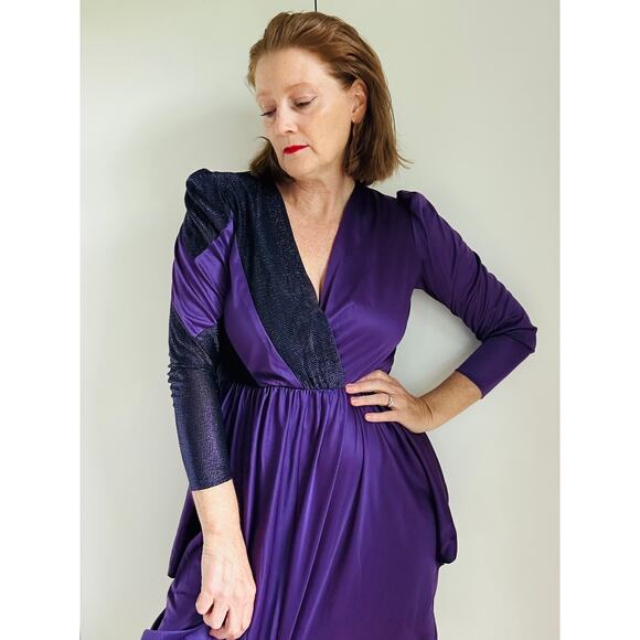 Vintage 70s Disco Nighclub Dress Purple Size small Sparkle Statement Style USA - Picture 1 of 17